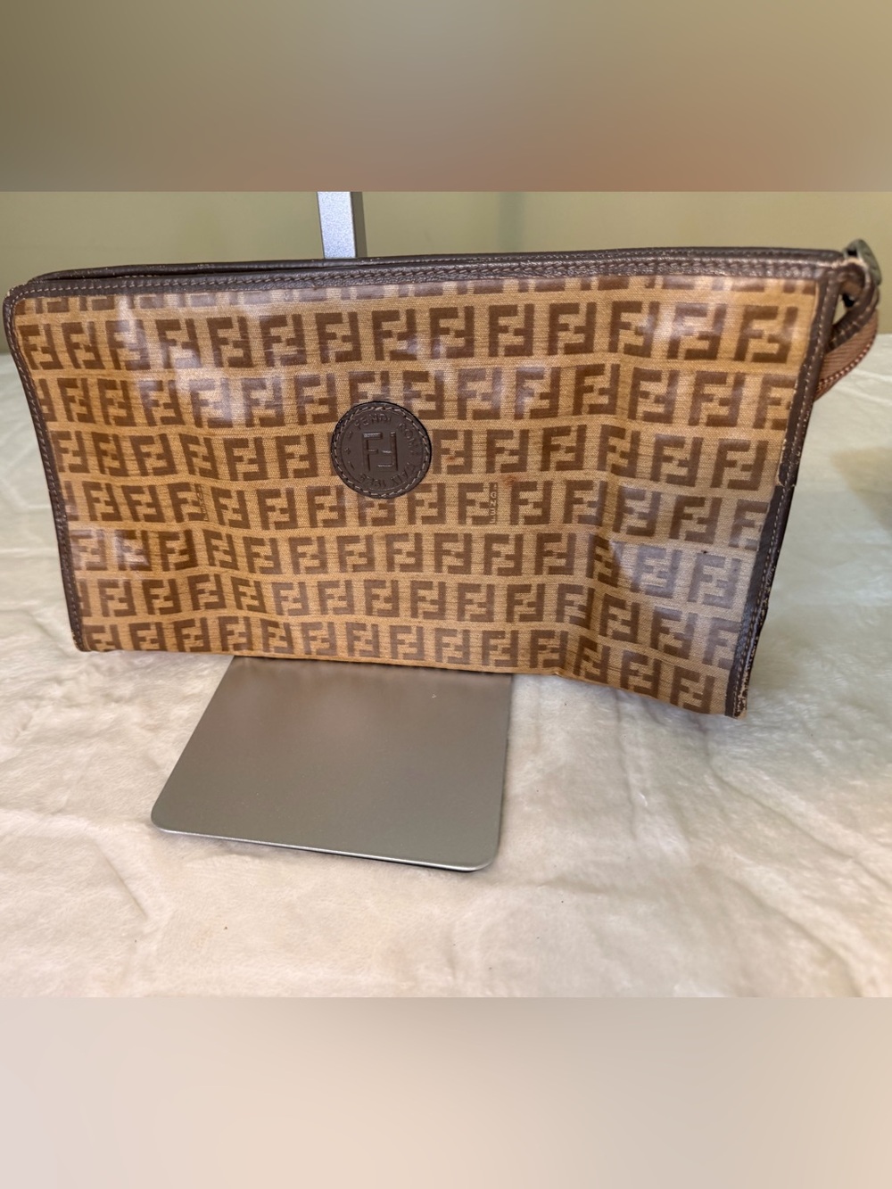 Fendi Brown & Tan FF Monogram Wristlet Pouch